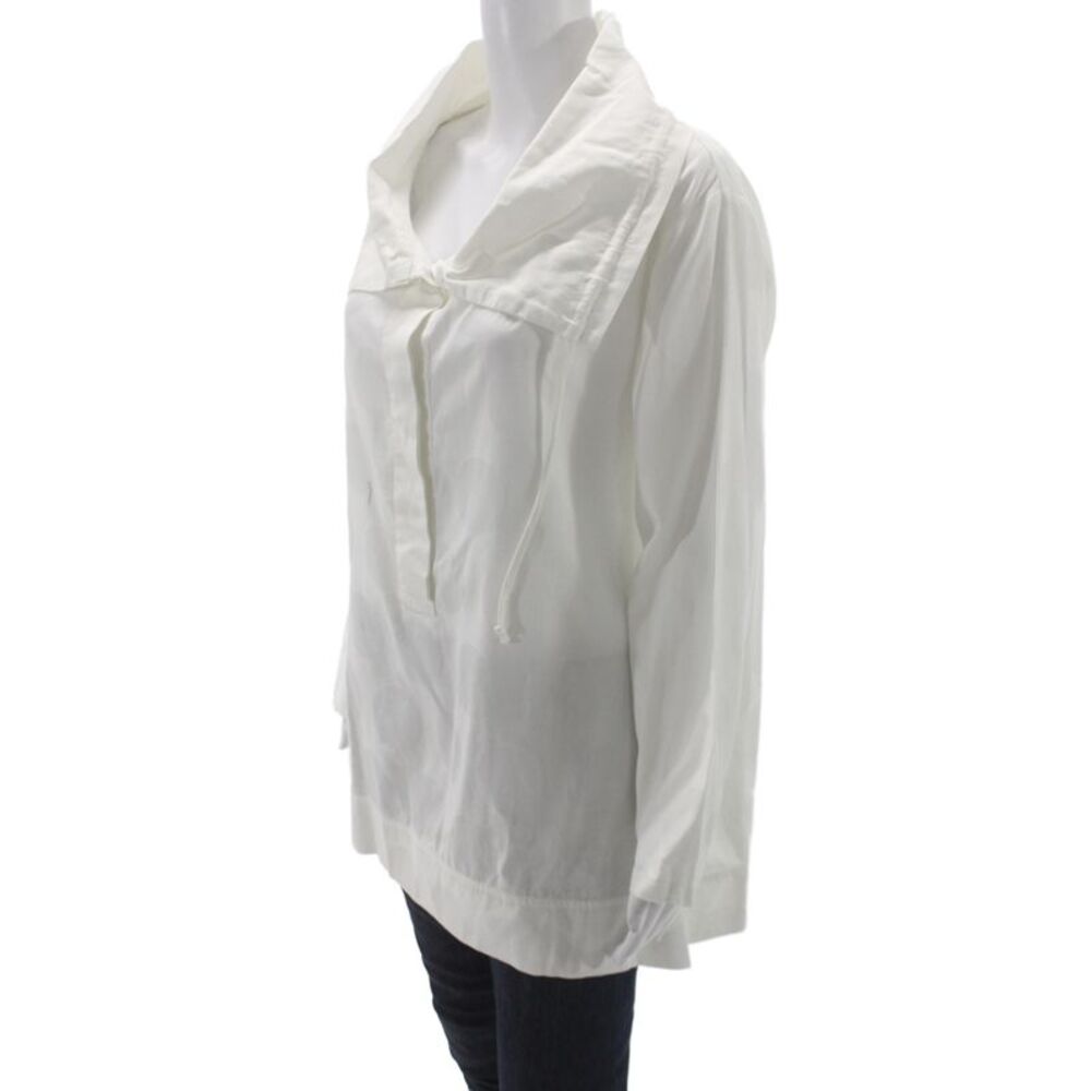 Planet Womens Cowl Neck Polka Dot Tunic White Cotton Longsleeve Size L